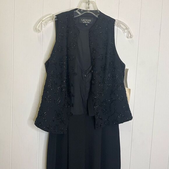 Brand New Laundry Shelli Segal Black Embellished Jumpsuit Set w/ Vest Evening 4 - Picture 5 of 12